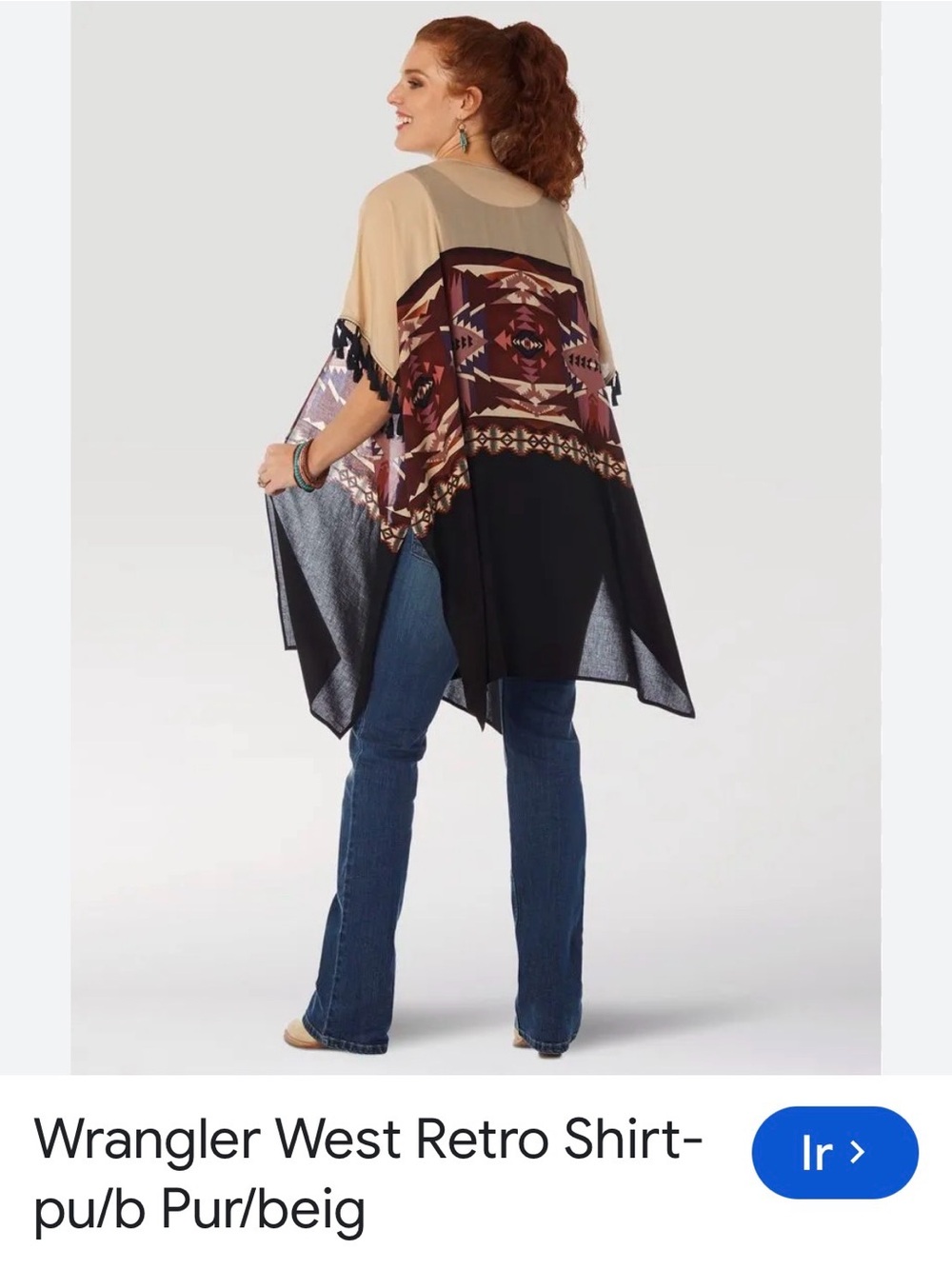 Open-Front Aztec Kimono Jacket - Black & Tan